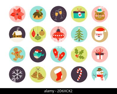 Collection d'icônes de couverture pour Noël, idéale pour ajouter des publications sur les réseaux sociaux. Illustration vectorielle Eps10. Illustration de Vecteur