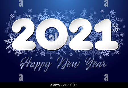 2021 UN signe du nouvel an heureux, concept de félicitations. Logo papier. Magnifique toile de fond bleu enneigé. Modèle de conception graphique isolé abstrait. Décoratif Illustration de Vecteur