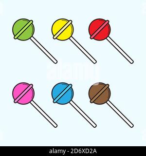 Ensemble coloré de l'illustrateur vectoriel de bonbon de Lollipop. Modèle de conception d'élément brut. Vert, jaune, rouge, rose, bleu et marron. Illustration de Vecteur
