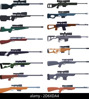 Jeu d'icônes d'arme de sniper. Ensemble de dessins animés de sniper arme vecteur icônes pour la conception de Web Illustration de Vecteur