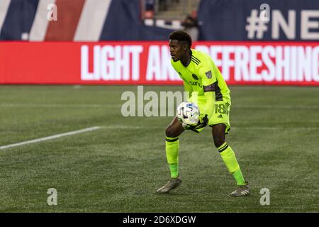 Foxborough, États-Unis d'Amérique. 19 octobre 2020. Andre Blake (#18 philadelphie) pendant le match MLS entre la révolution de la Nouvelle-Angleterre et l'Union de Philadelphie au stade Gillette à Foxborough, Massachusetts. AUCUNE UTILISATION COMMERCIALE. Morgan Tencza/SPP crédit: SPP Sport presse photo. /Alamy Live News Banque D'Images