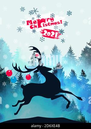 Cerf de Noël avec flocons de neige. Joyeux Noël. Carte du nouvel an. Illustration vectorielle Illustration de Vecteur