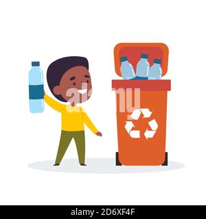 Un adorable garçon triant les déchets et les ordures pour les recycler Illustration de Vecteur
