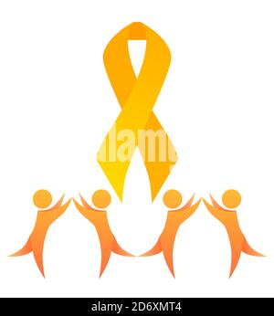 Cancer de l'enfant. Joyeux danseur jaune et ruban d'or. Sensibilisation aux cancers chez les enfants. Symbole d'espoir et d'unité. Elément vectoriel pour carte, bannière, art Illustration de Vecteur