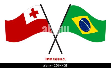 Les drapeaux des Tonga et du Brésil ont traversé et ont fait des orags de style plat. Proportion officielle. Corriger les couleurs. Illustration de Vecteur