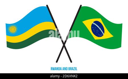 Les drapeaux du Rwanda et du Brésil ont traversé et ont fait des signes de style plat. Proportion officielle. Corriger les couleurs. Illustration de Vecteur