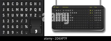 Carte de départ de la compagnie aérienne Vector isolée. Modèle de tableau d'aéroport à clapet réaliste avec police noir 3d pour les horaires et le tableau de bord des compagnies aériennes Illustration de Vecteur