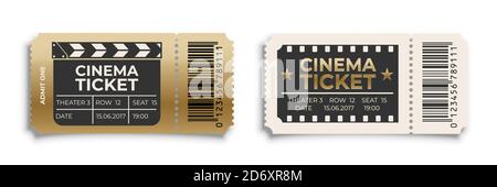 Billet de cinéma pour le cinéma. Anciens coupons d'entrée rétro vintage. Illustration vectorielle du concept de l'industrie cinématographique. Divertissement et performances modernes Illustration de Vecteur