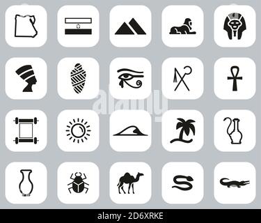 Egypt Country & Culture Icons Black & White Flat Design Définir grand Illustration de Vecteur