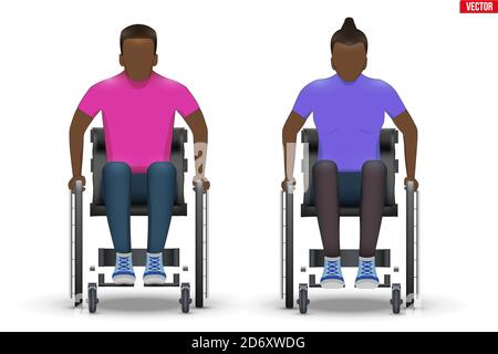 Homme et femme noirs handicapés en fauteuil roulant Illustration de Vecteur