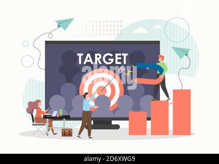 Homme d'affaires attirant des clients potentiels avec aimant, illustration vectorielle plate. Ciblage, campagne de marketing numérique. Illustration de Vecteur