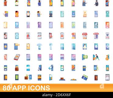 ensemble de 80 icônes d'application. Illustration de 80 icônes d'application ensemble de vecteurs isolés sur fond blanc Illustration de Vecteur