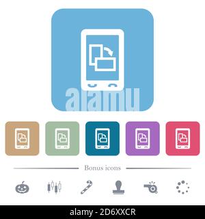 Modifier l'orientation de l'affichage mobile icônes plates blanches sur des arrière-plans carrés arrondis de couleur. 6 icônes bonus incluses Illustration de Vecteur