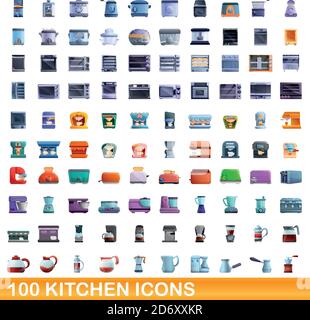 100 icônes de cuisine. Illustration de dessin animé de 100 icônes de cuisine vecteur isolé sur fond blanc Illustration de Vecteur