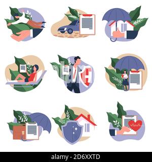 Compagnie d'assurance couvrant les dépenses et les dommages, la santé et l'immobilier Illustration de Vecteur