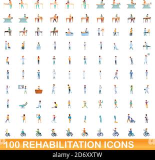 ensemble de 100 icônes de rééducation. Illustration de 100 icônes de réhabilitation ensemble vectoriel isolé sur fond blanc Illustration de Vecteur