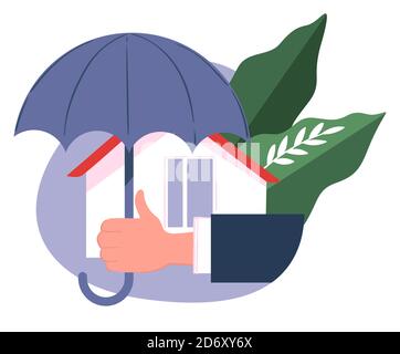 Assurance immobilière, maison sous parapluie, soutien de compagnie Illustration de Vecteur