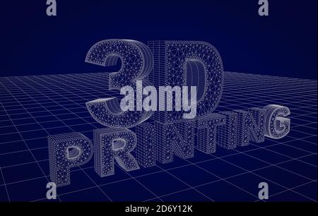 Texte d'impression 3D - rendu filaire 3D sur fond bleu avec des lignes Banque D'Images