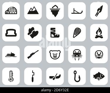 Eskimo Culture & Tools Icons Noir & blanc Flat Design Définir grand Illustration de Vecteur