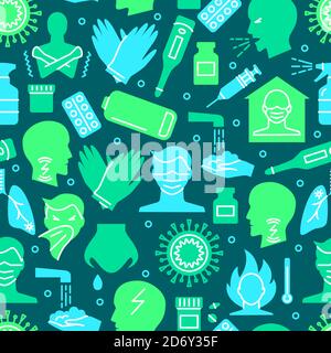 Schéma sans couture avec symboles de la grippe et du coronavirus Illustration de Vecteur