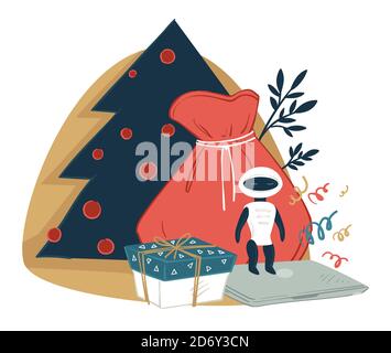 Sac avec cadeaux pour noël nouvel an Illustration de Vecteur
