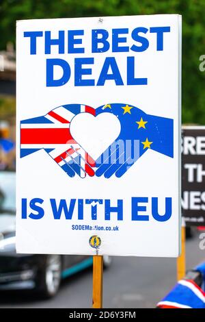 Affiche de campagne anti-Brexit utilisée par des manifestants devant le Parlement de Londres pour protester contre le retrait du Royaume-Uni de l'Union européenne. Banque D'Images