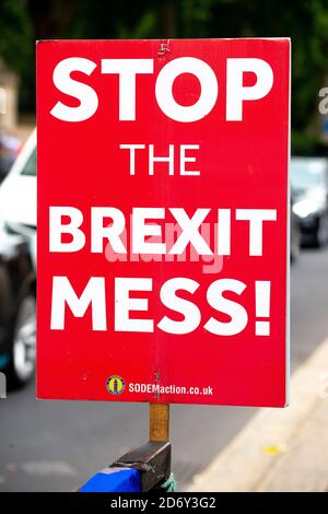 Affiche de campagne anti-Brexit utilisée par des manifestants devant le Parlement de Londres pour protester contre le retrait du Royaume-Uni de l'Union européenne. Banque D'Images