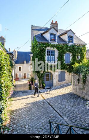 France, Loiret, Vallée de la Loire classée au patrimoine mondial de l'UNESCO, Beaugency, maison et rue dans le centre ville // France, Loiret (45), Val de Loire c Banque D'Images