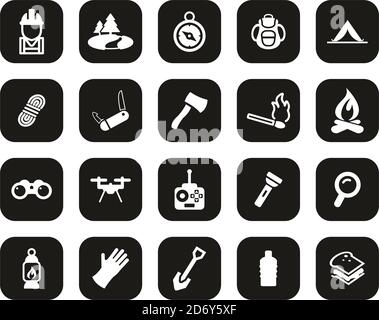 Expedition & Exploring Icons White sur Black Flat Design Set Grande Illustration de Vecteur