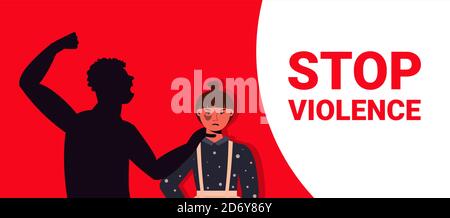 silhouette d'homme furieux élevé châtiment poing sur peur ou une femme terrifiée arrête la violence familiale et l'agression concept horizontal illustration vectorielle portrait Illustration de Vecteur