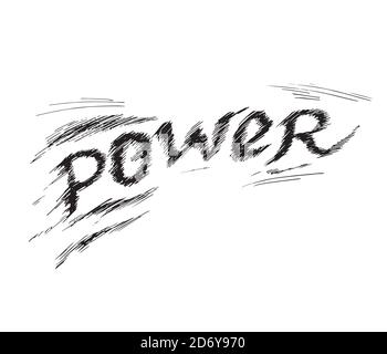 Inscription Word Power, encre dessinés à la main, croquis, illustration noire et blanche Banque D'Images