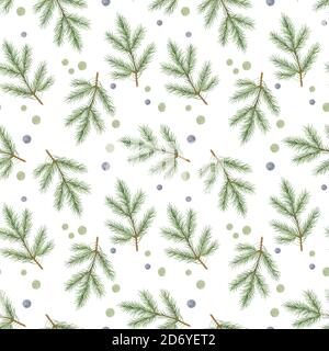 Sapin de Noël branche verte répétition motif aquarelle illustration simple dessin à la main motif d'ambiance festive pour carte de voeux, bannière, fête d'hiver design Banque D'Images