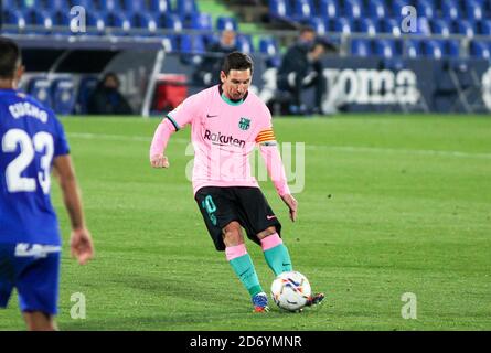 ionel Messi du FC Barcelona lors du match de football de championnat espagnol la Liga entre Getafe CF et le FC Barcelona, le 17 octobre 2020, au Colisée Banque D'Images