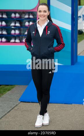 Victoria Pendleton photographiée au début du relais Samsung Hope, la dernière initiative olympique de Samsung, à Potters Fields, dans le centre de Londres. Banque D'Images