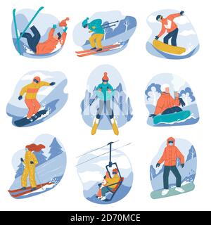 Sports d'hiver extrêmes et activités en hiver Illustration de Vecteur