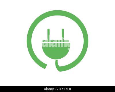 Fiche d'alimentation à bouton, vecteur vert, isolée sur fond blanc Banque D'Images