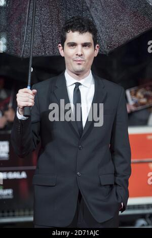 Damian Chazelle participe à la première de Whiplash, qui s'est tenue au cinéma Odeon de Leicester Square, à Londres, dans le cadre du BFI London film Festival. Banque D'Images