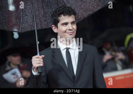 Damian Chazelle participe à la première de Whiplash, qui s'est tenue au cinéma Odeon de Leicester Square, à Londres, dans le cadre du BFI London film Festival. Banque D'Images