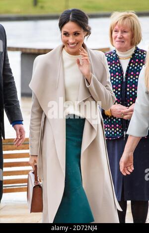 Meghan Markle arrive à l'attraction Titanic Belfast à Belfast, en Irlande du Nord. Date de la photo : vendredi 23 mars 2018. Le crédit photo devrait se lire: Matt Crossick/ EMPICS Entertainment. Banque D'Images