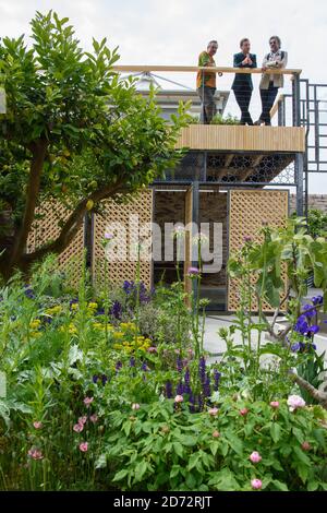 Vue générale du jardin Lemon Tree Trust, inspiré d'un camp de réfugiés irakiens, au Chelsea Flower Show à Londres. Date de la photo: Lundi 21 mai 2018. Le crédit photo devrait se lire: Matt Crossick/ EMPICS Entertainment. Banque D'Images