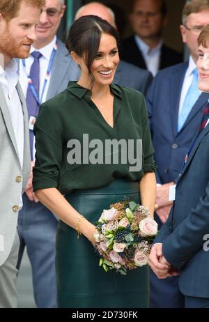 Meghan Markle, la duchesse de Sussex, quitte l'Université de Chichester, Bognor Regis, West Sussex, dans le cadre de sa première visite officielle conjointe à Sussex. Date de la photo: Mercredi 3 octobre 2018. Le crédit photo devrait se lire: Matt Crossick/ EMPICS. Banque D'Images