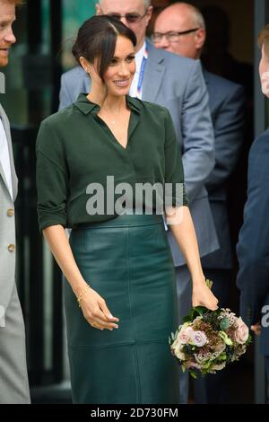 Meghan Markle, la duchesse de Sussex, quitte l'Université de Chichester, Bognor Regis, West Sussex, dans le cadre de sa première visite officielle conjointe à Sussex. Date de la photo: Mercredi 3 octobre 2018. Le crédit photo devrait se lire: Matt Crossick/ EMPICS. Banque D'Images