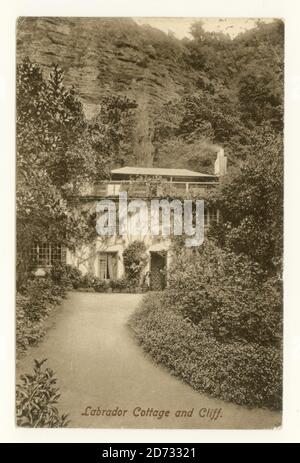 Carte postale de Labrador Cottage and Cliff, Teignmouth, Devon, Royaume-Uni, datant de l'époque de la première Guerre mondiale, affichée le 1915 août. Banque D'Images