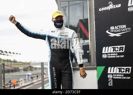 HRLACHER Yann (fra), Cyan Performance Lynk and Co, Lynk and Co 03 TCR, portrait célébrant son podium lors de la course de Hongrie WTCR 2020 de la FIA, 4e Banque D'Images