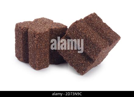 Une photo de studio de cubes de bouillon de bœuf coupée contre un Fond blanc - John Gollop Banque D'Images
