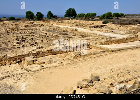 Ruines conservées d'une villa romaine par la Maison de Dionysos datant du 2ème siècle dans le site archéologique de Nea Pafos, Chypre. Banque D'Images