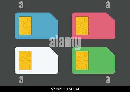 plusieurs cartes sim de couleur sont installées dans l'obscurité Illustration de Vecteur