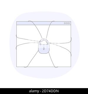 Le site est attaché avec des cordes et une serrure. Page Web sous bloc, bloc de site Web Illustration de Vecteur