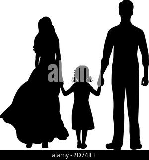 Silhouettes mère père et petite fille tenant les mains du dos Illustration de Vecteur