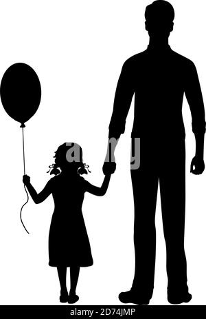 Silhouettes de père et de fille debout avec ballon de l'arrière Illustration de Vecteur